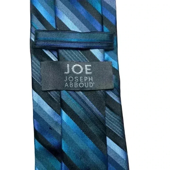 JOE Joseph Abboud Blue Black Striped Mens Neck Tie 100% Silk 60” Length Formal - Picture 4 of 8